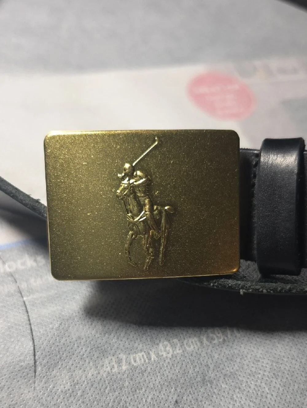 Black Leather Belt with Gold Polo Player Buckle